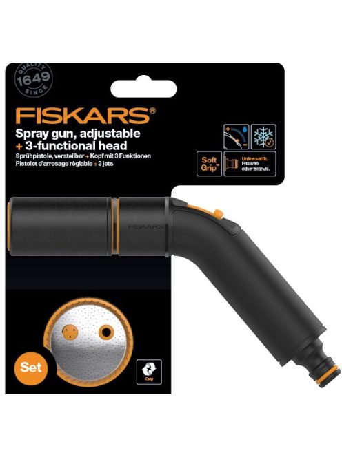 Fiskars Comfort locsolópisztoly, állítható locsolófej + 3 funkciós öntözőfej (1056493)