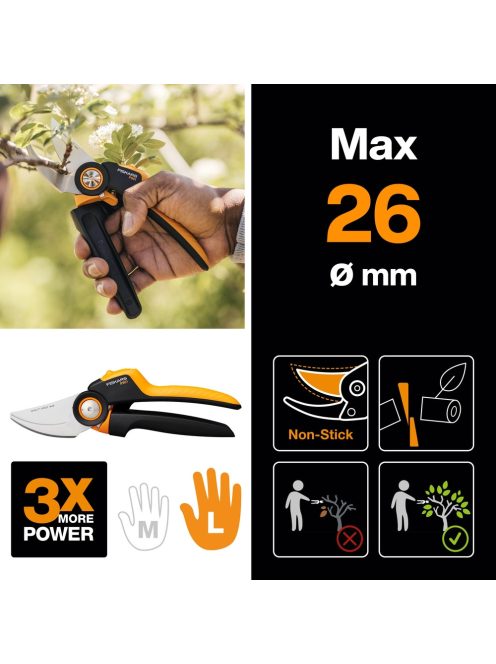 Fiskars X-series™ L forgónyelű metszőolló, mellévágó P961, jobbkezes felhasználóknak, 25 év garanciával (Px94 utódja) (1057175)